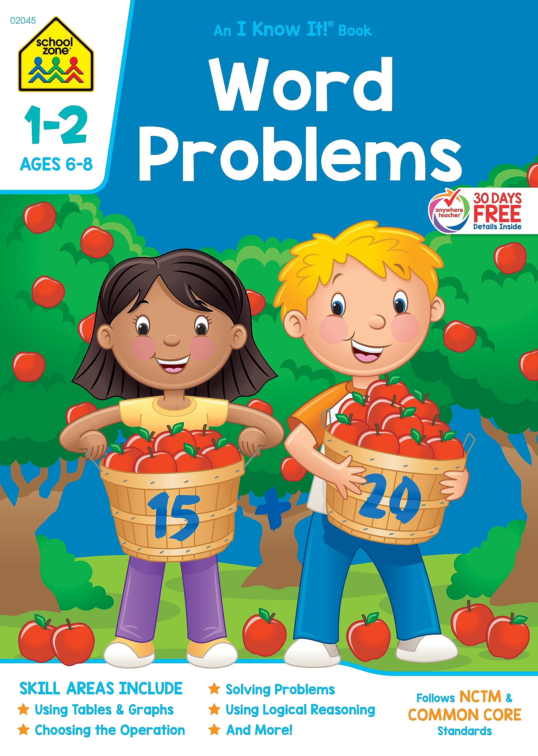 School Zone  Word Problems Workbook  32 Pages, Ages 6 To 8, 1St Grade, 2Nd Grade, Math, Reading, Story Problems, Tables & Grap,New