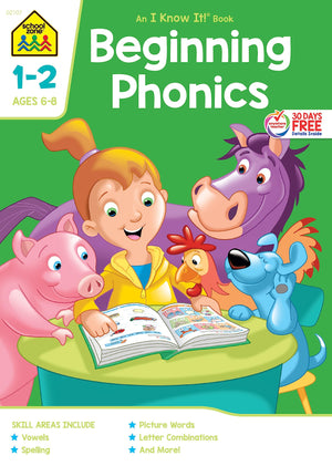 School Zone  Beginning Phonics Workbook  32 Pages, Ages 6 To 8, 1St Grade, 2Nd Grade, Vowels, Spelling, Letter Combinations, P,Used