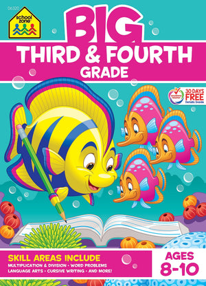 School Zone Big Third & Fourth Grade Workbook: 320 Pages, 3rd Grade, 4th Grade, Multiplication & Division, Word Problems, Geogra