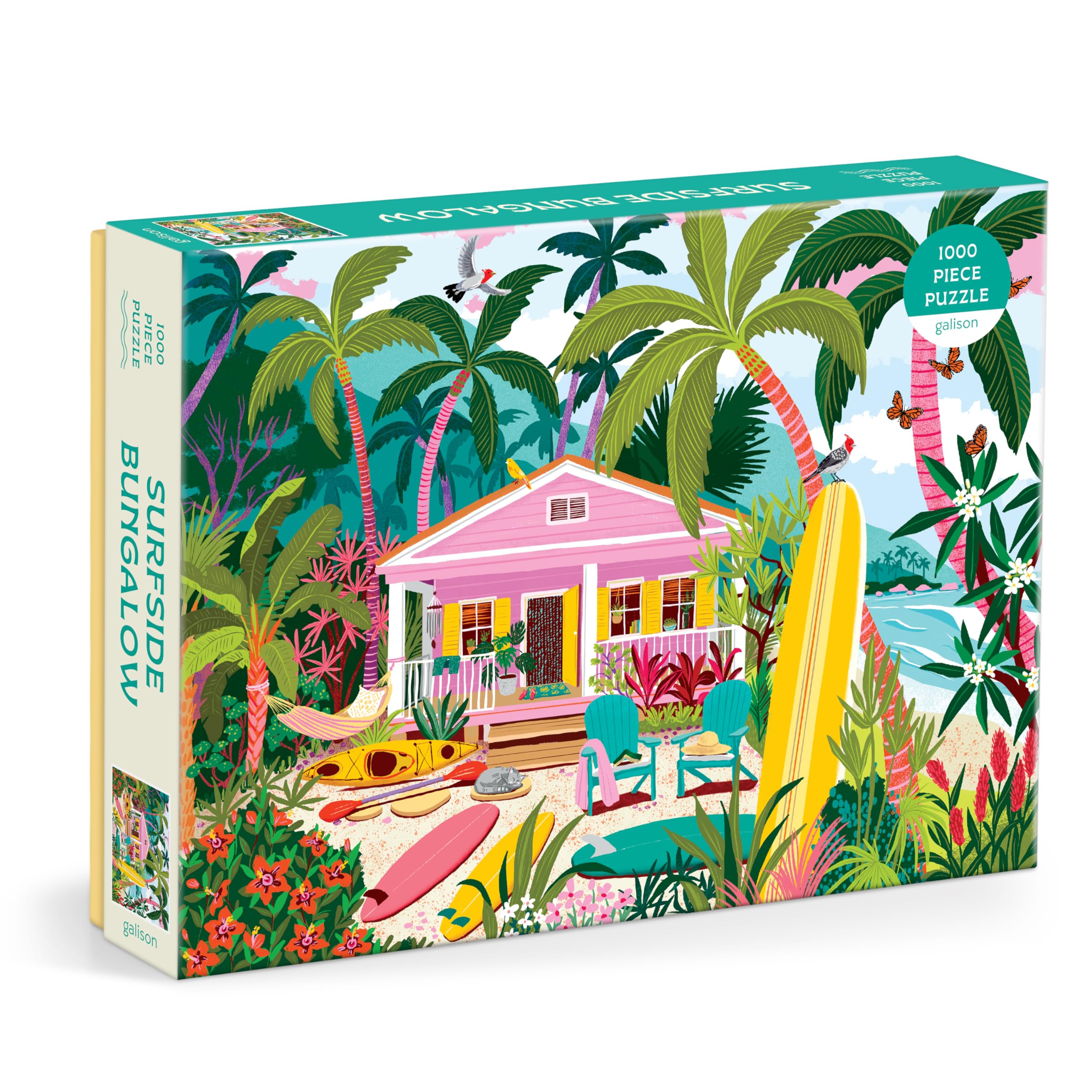 Galison Surfside Bungalow  1000 Piece Jigsaw Puzzle Featuring Beautiful Artwork Of A Beach Bungalow With Surfboards And Ocean V