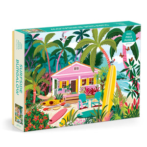 Galison Surfside Bungalow  1000 Piece Jigsaw Puzzle Featuring Beautiful Artwork Of A Beach Bungalow With Surfboards And Ocean V