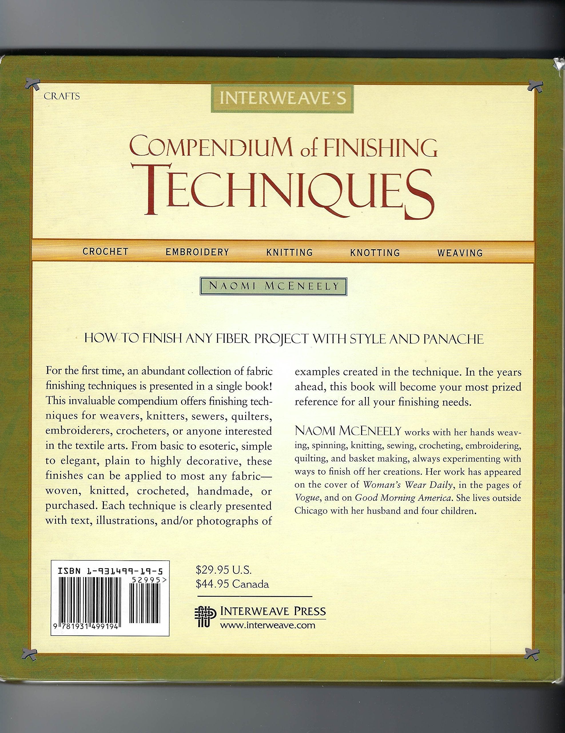 Interweave's Compendium of Finishing Techniques,New