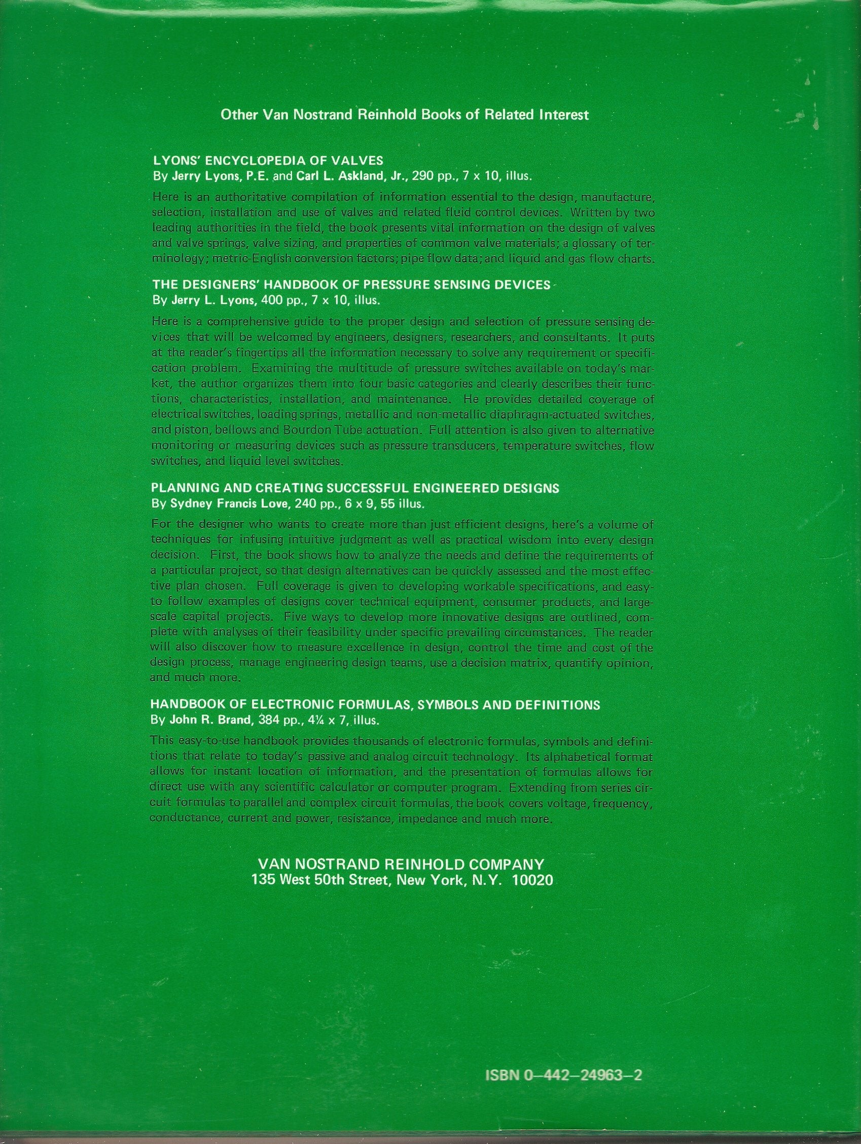 Lyons' Valve Designer's Handbook,Used