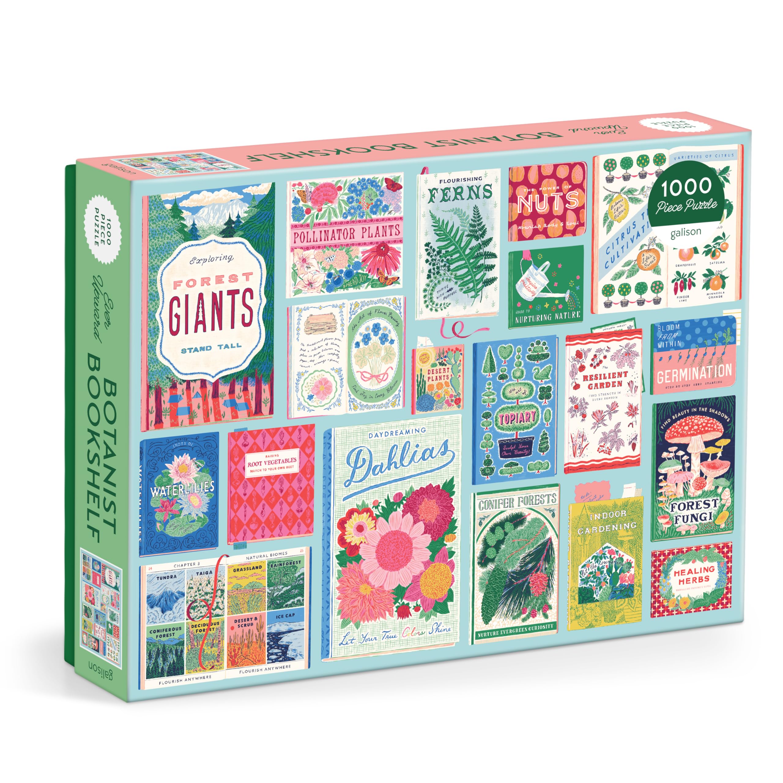 Galison Ever Upward Botanist Bookshelf  1000 Piece Jigsaw Puzzle Featuring Beautiful Artwork Of A Floral Planting Themed Books