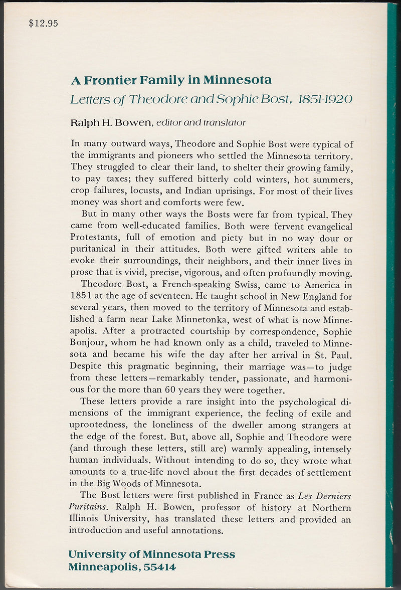 A Frontier Family in Minnesota: Letters of Theodore and Sophie Bost, 18511920 (English and French Edition),Used