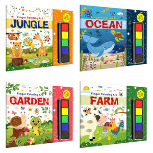 Jungle, Ocean, Garden And Farm - Fingerpainting And Colouring Art : Art Book For Children, Coloring Activity Book, Thumbprint Art And Craft Book For Toddlers| Pack Of 4 Art And Craft Books