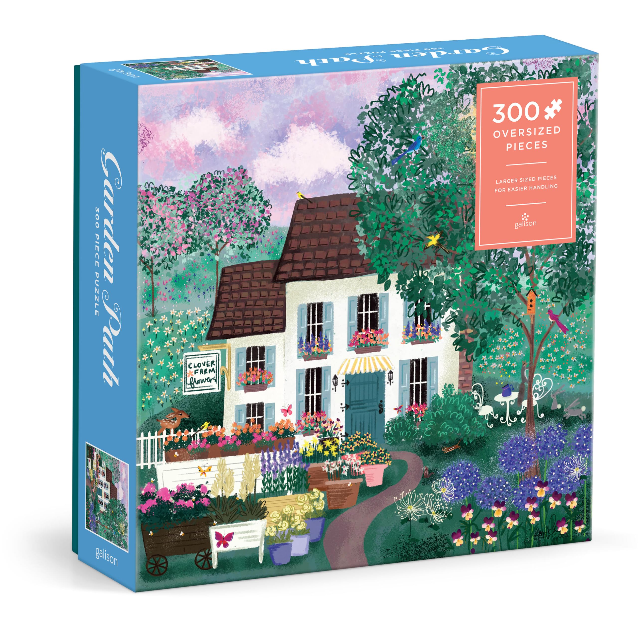 Galison Garden Path  300 Piece Puzzle Fun And Challenging Activity With Bright And Bold Artwork Of Country Cottage And Plant Pa