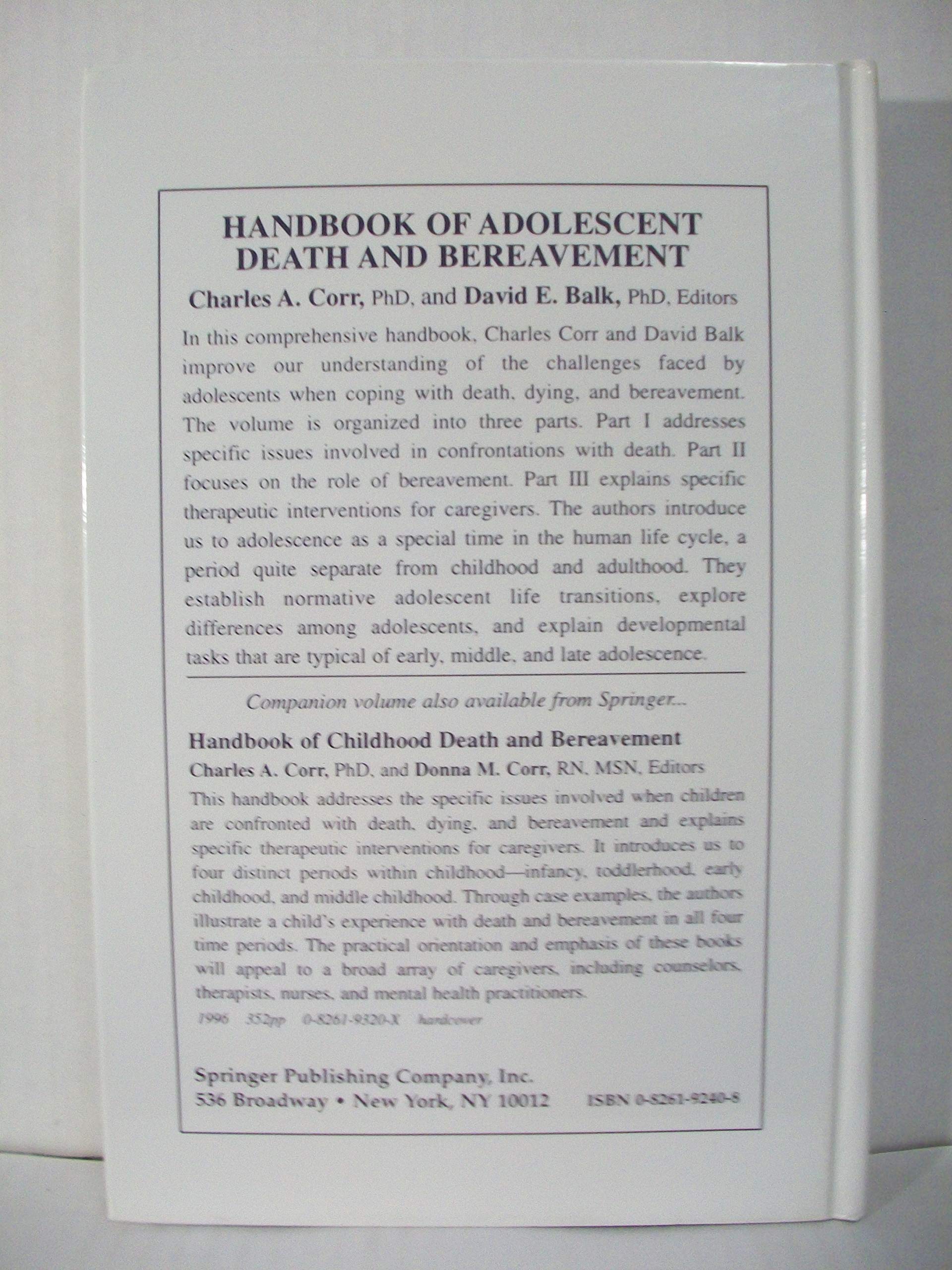 Handbook of Adolescent Death and Bereavement,Used