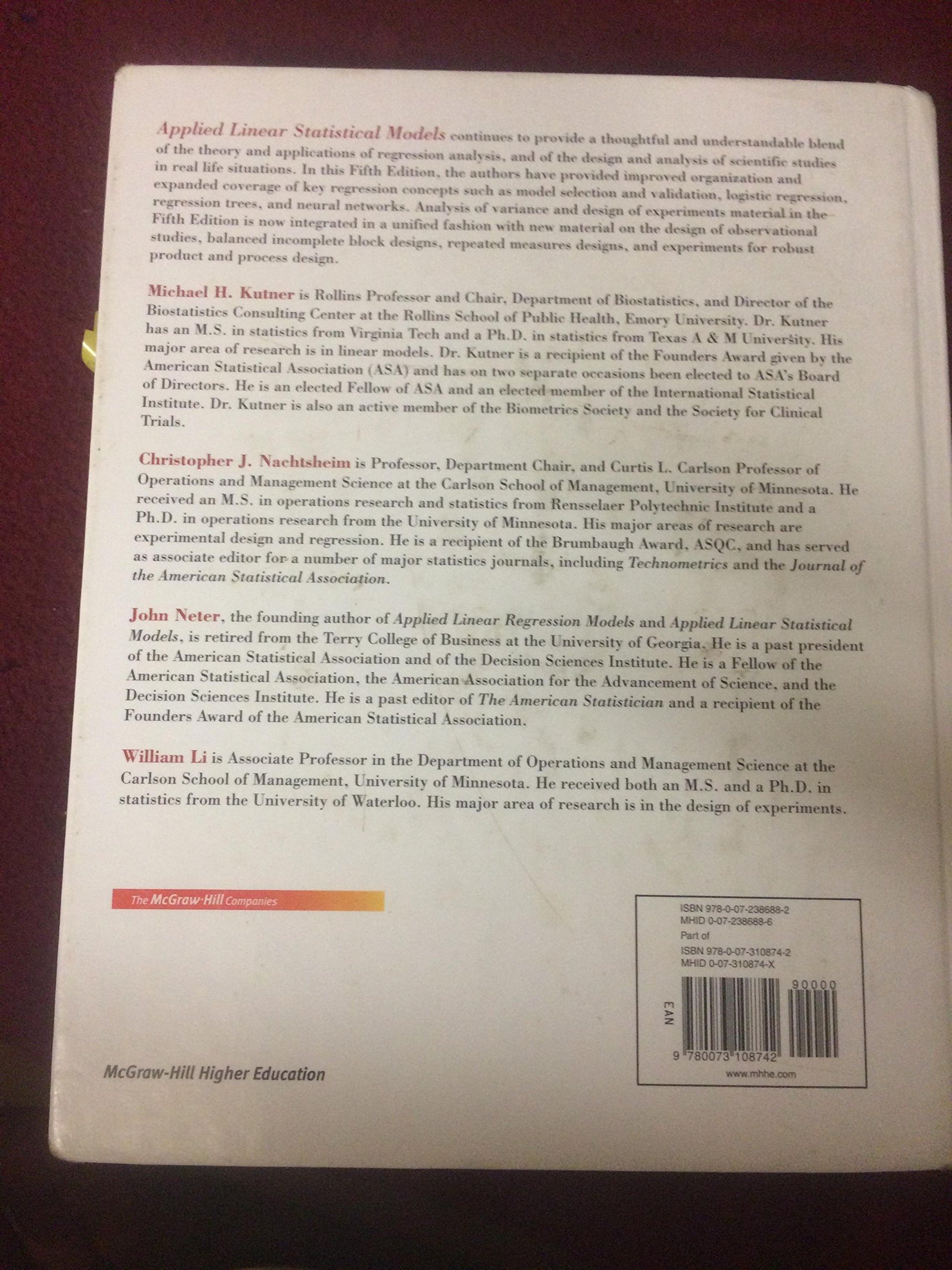 Applied Linear Statistical Models,New