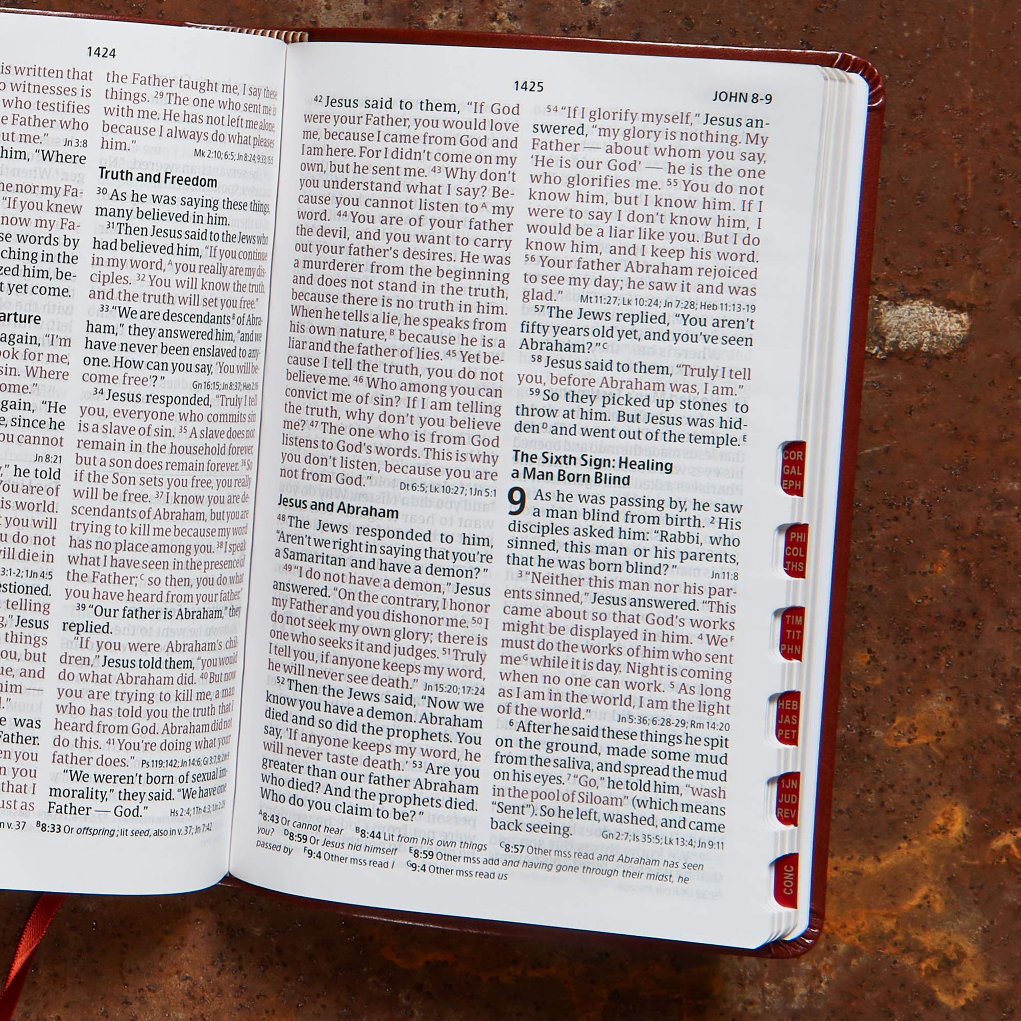 CSB Large Print Personal Size Reference Bible, Brown LeatherTouch, Indexed, Red Letter, Presentation Page, CrossReferences, Ful,Used