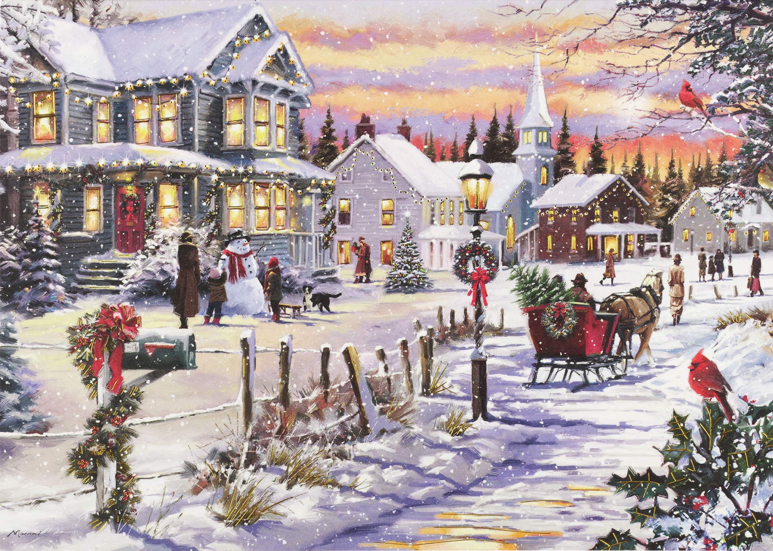 Village Sleigh Ride Deluxe Boxed Holiday Cards (20 cards, 21 selfsealing envelopes)