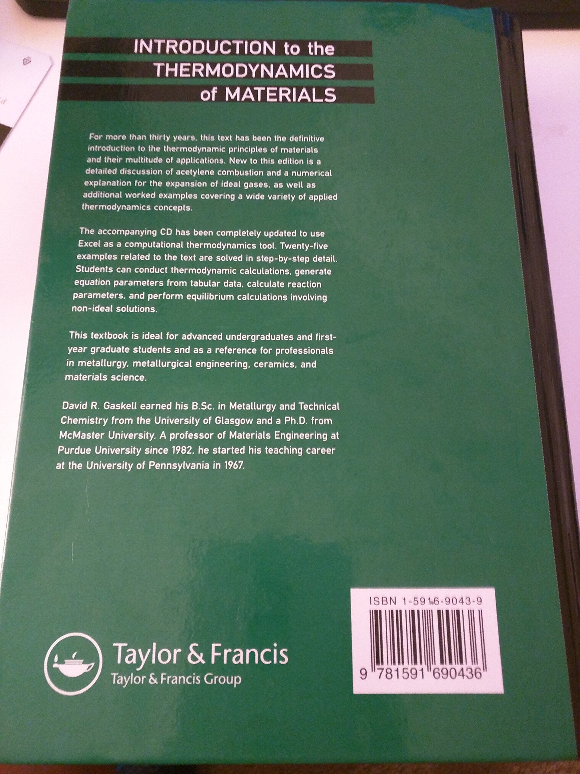 Introduction to the Thermodynamics of Materials, Fifth Edition,Used