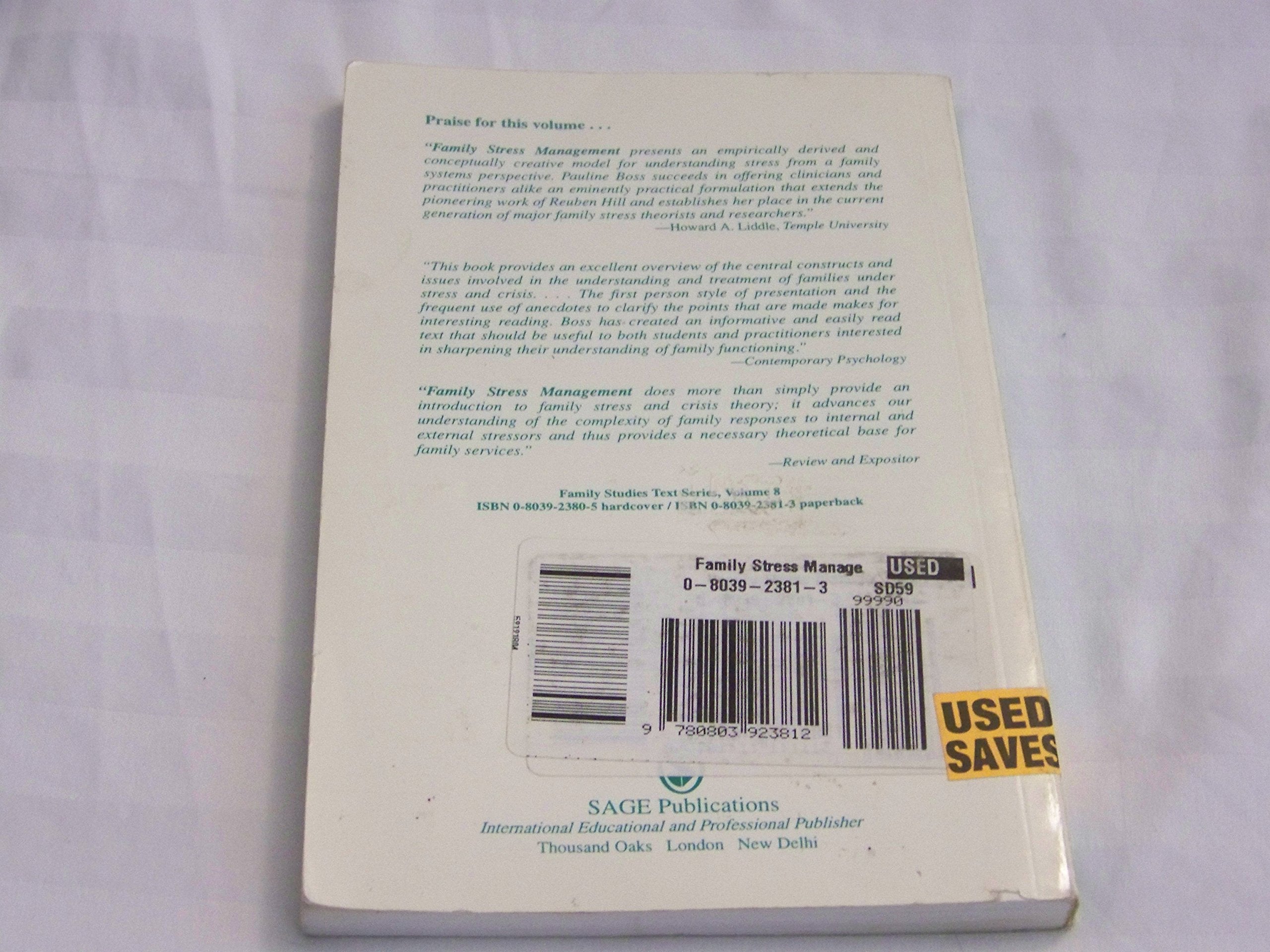 Family Stress Management (Family Studies Text series),Used