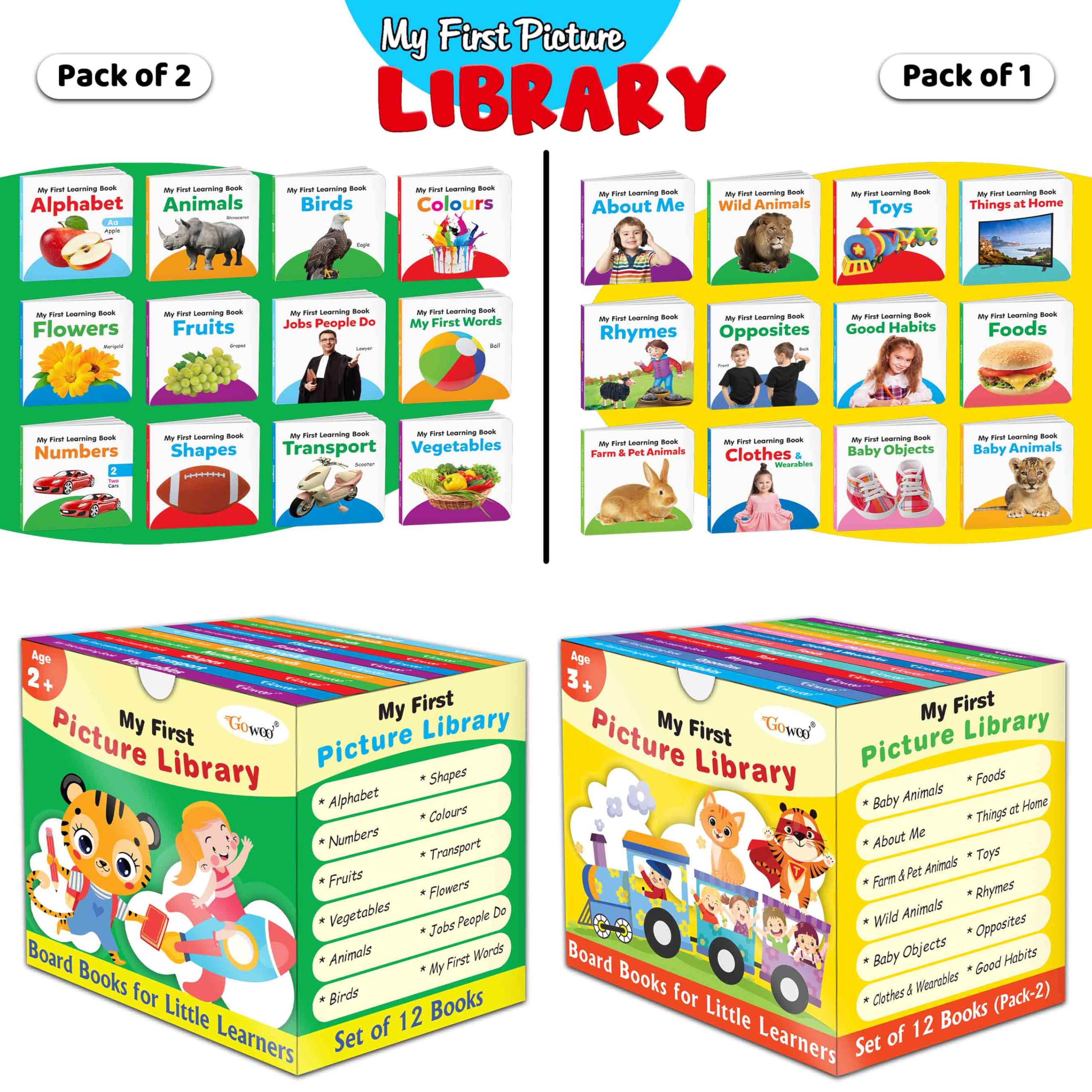 My First Learning Library Box (Green And Yellow Edition) : Kids First Little Library, Board Book For Kids, Early Learning Books, Picture Book Collection, Box Set Of 24 Board Books