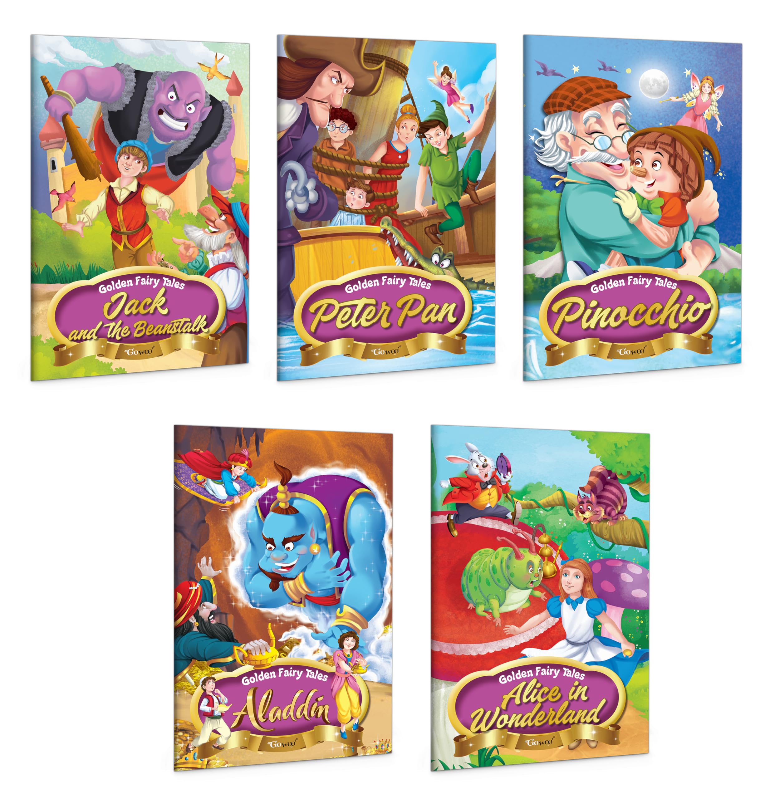 Aladdin, Alice In Wonderland, Pinocchio, Peter Pan And Jack And The Beanstalk - Golden Fairy Tales : Classic Fairy Tales For Early Readers, Bedtime Story Books, Toddlers Learning Tales