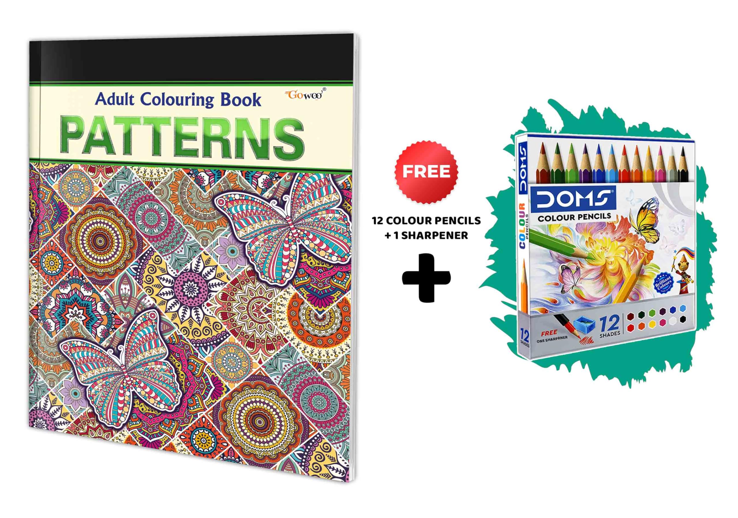 Patterns - Adult Colouring Book With 12 Colour Pencils + 1 Sharpner : Creative Coloring For Adults, Mindful Coloring Art, Coloring Book For Adults, Relaxing Art Coloring Book