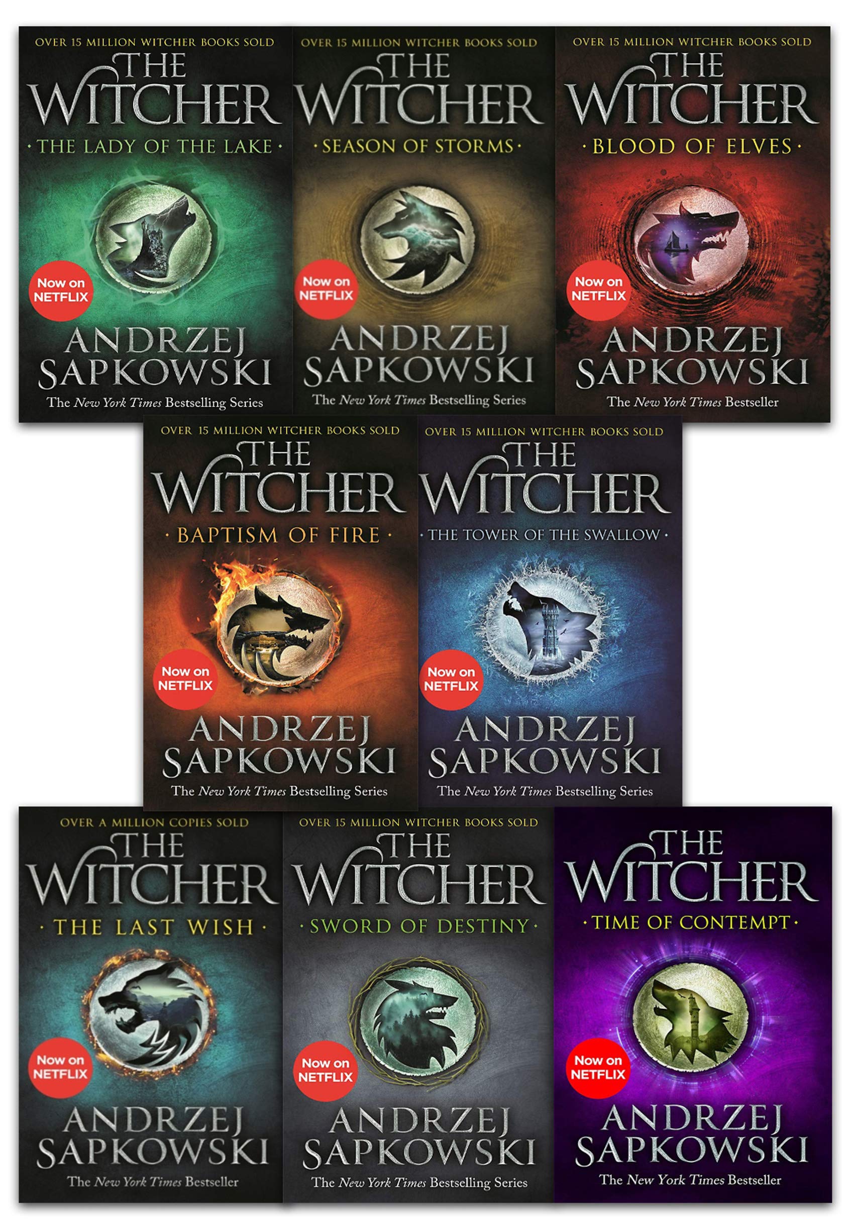 Andrzej Sapkowski Witcher Series Collection 8 Books Set (Last Wish, Sword Of Destiny, Blood Of Elves, Time Of Contempt, Baptism