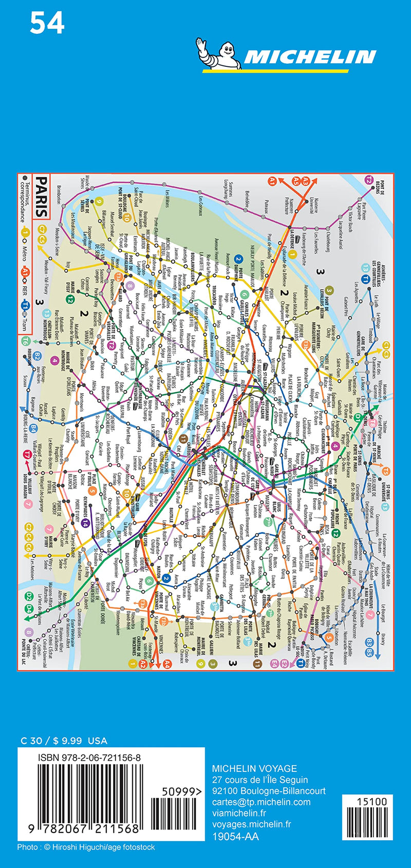 Michelin Paris Street Map + Index Map 54,Used