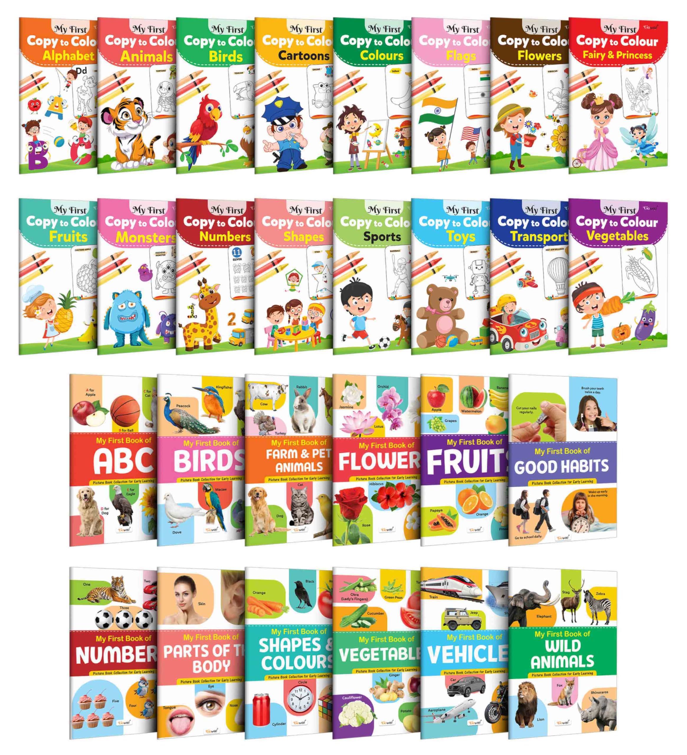 Collection Of 28 Colouring And Learning Books : My First Book Of Abc, Numbers & More And My First Copy To Colour - Alphabet, Animals And More Books - Kids Coloring Book, Educational Fun Learning Book