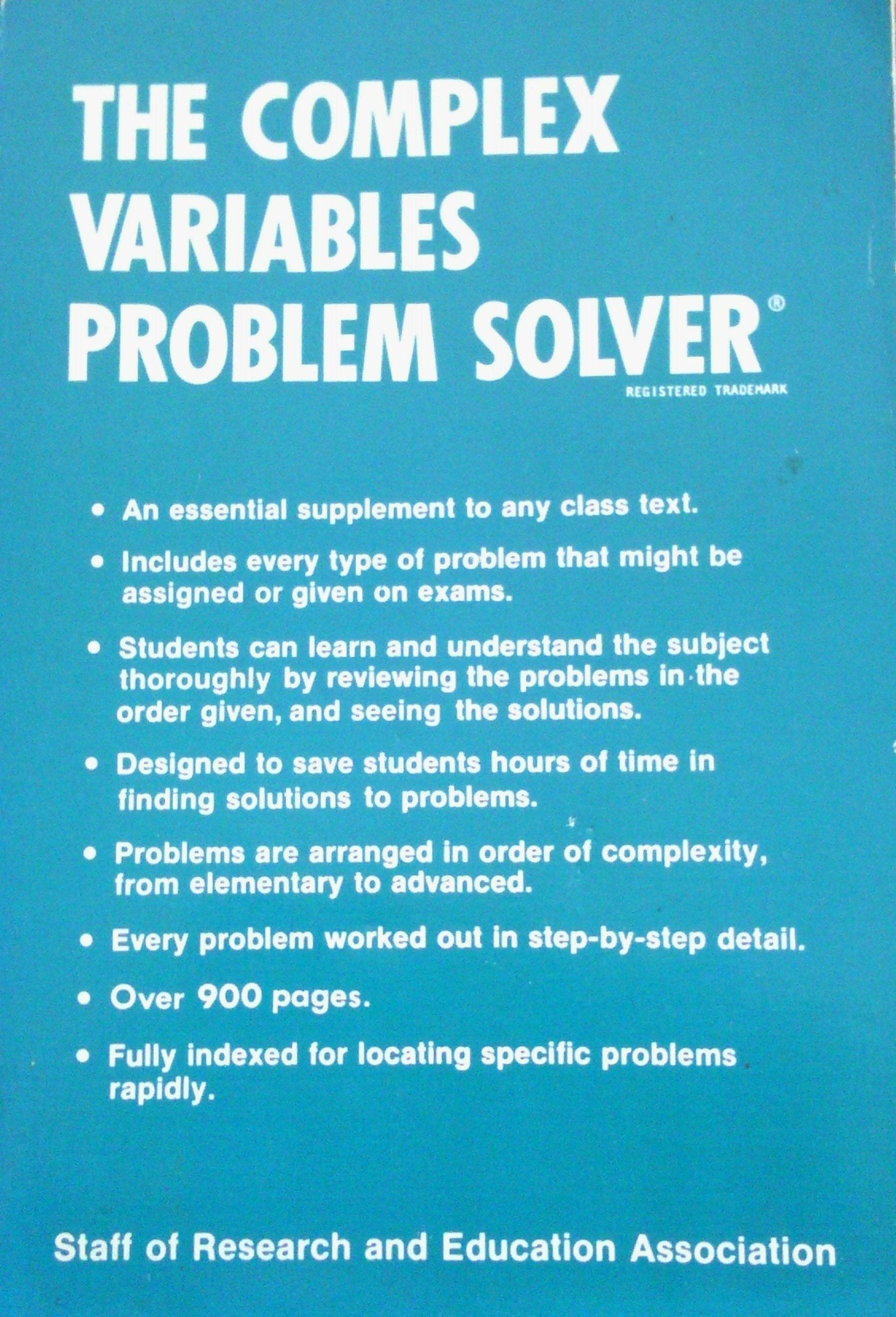 Complex Variables Problem Solver (Problem Solvers Solution Guides),New