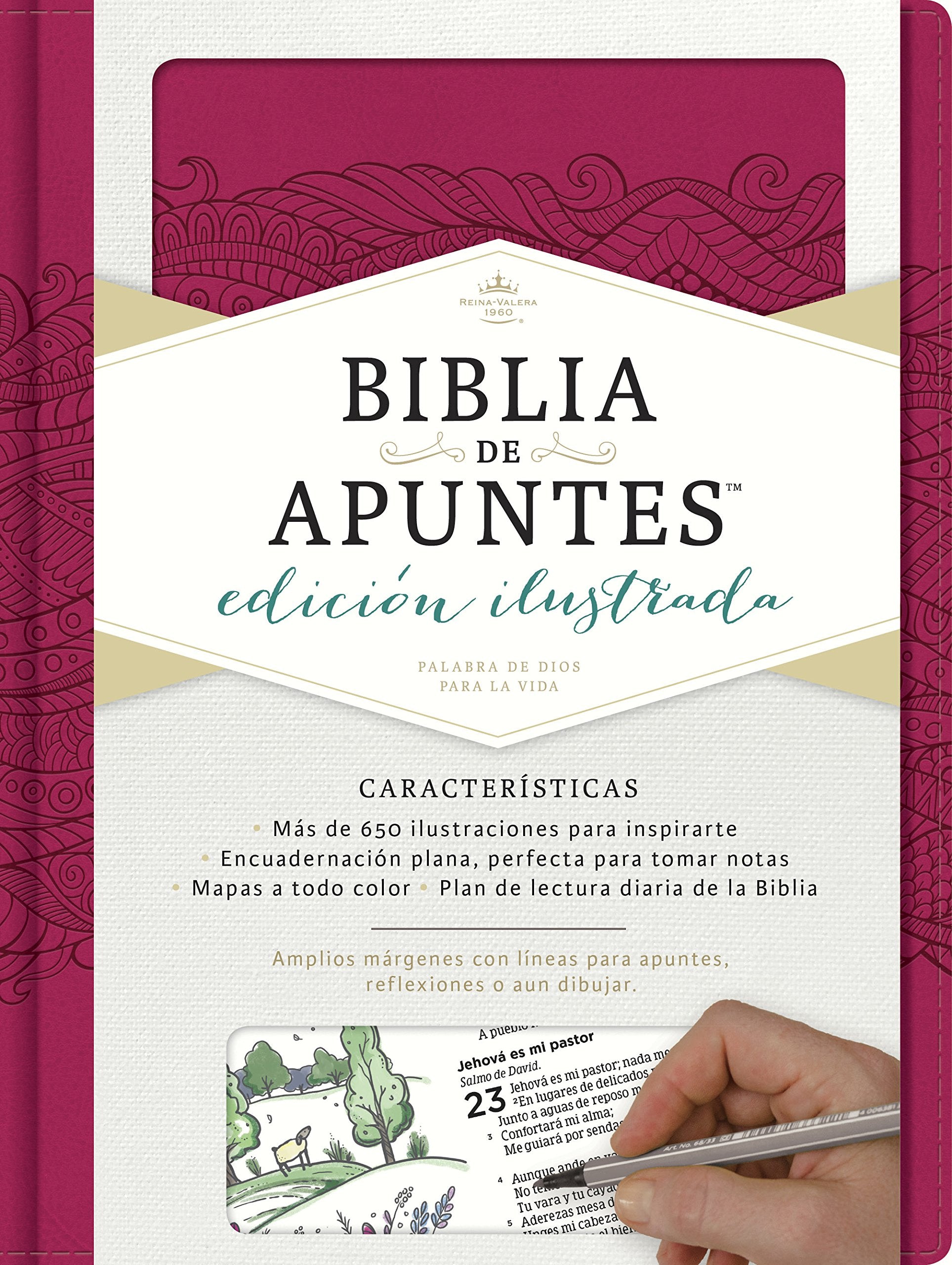 Biblia Reina Valera 1960 de Apuntes, Edicin ilustrada. Smil piel, rosado / Illustrators NoteTaking Bible RVR 1960. LeatherTo,Used