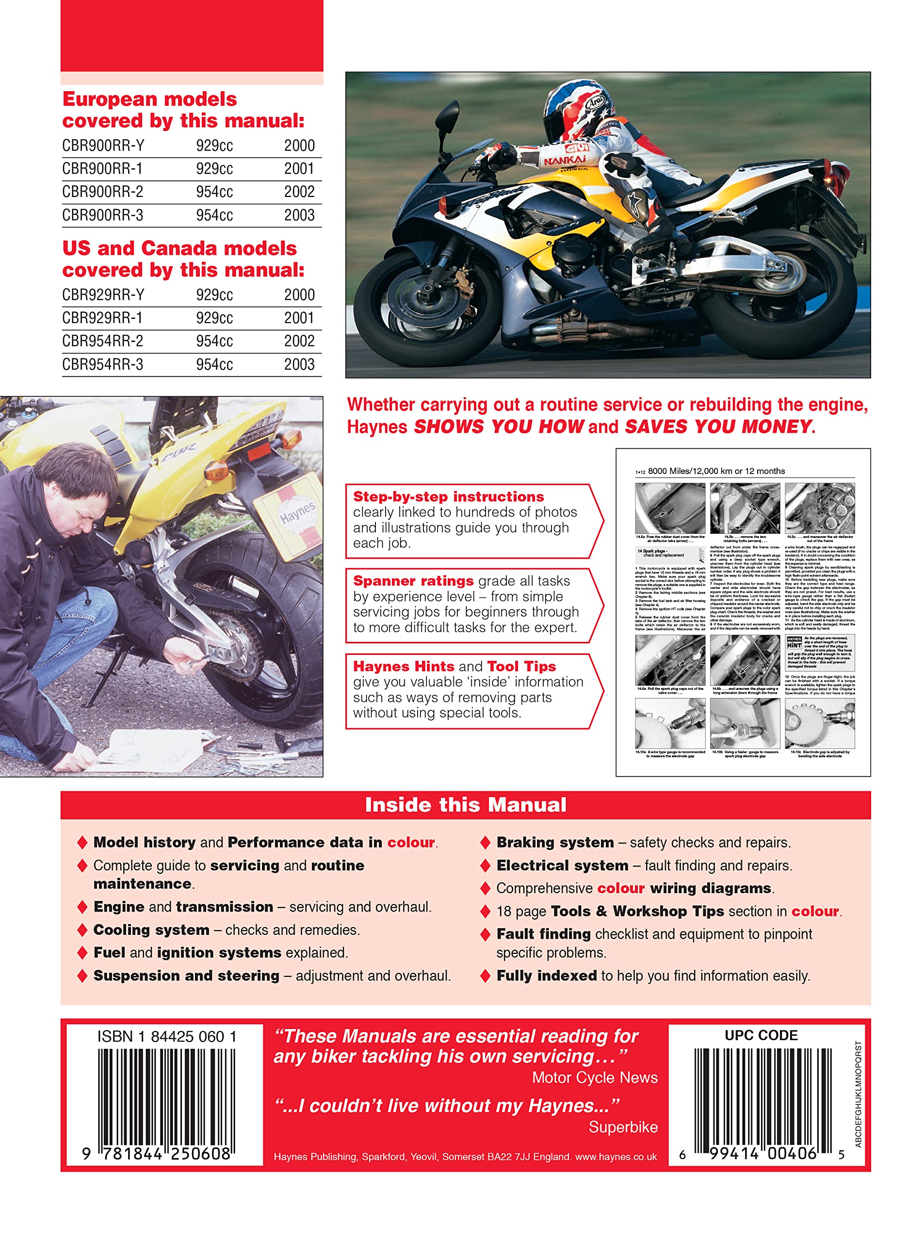 Honda CBR900RR FireBlade (00  03) Haynes Repair Manual (Paperback),Used