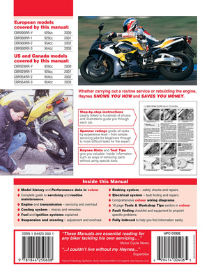 Honda CBR900RR FireBlade (00  03) Haynes Repair Manual (Paperback),Used