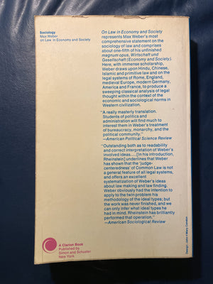 Max Weber On Law In Economy And Society,Used