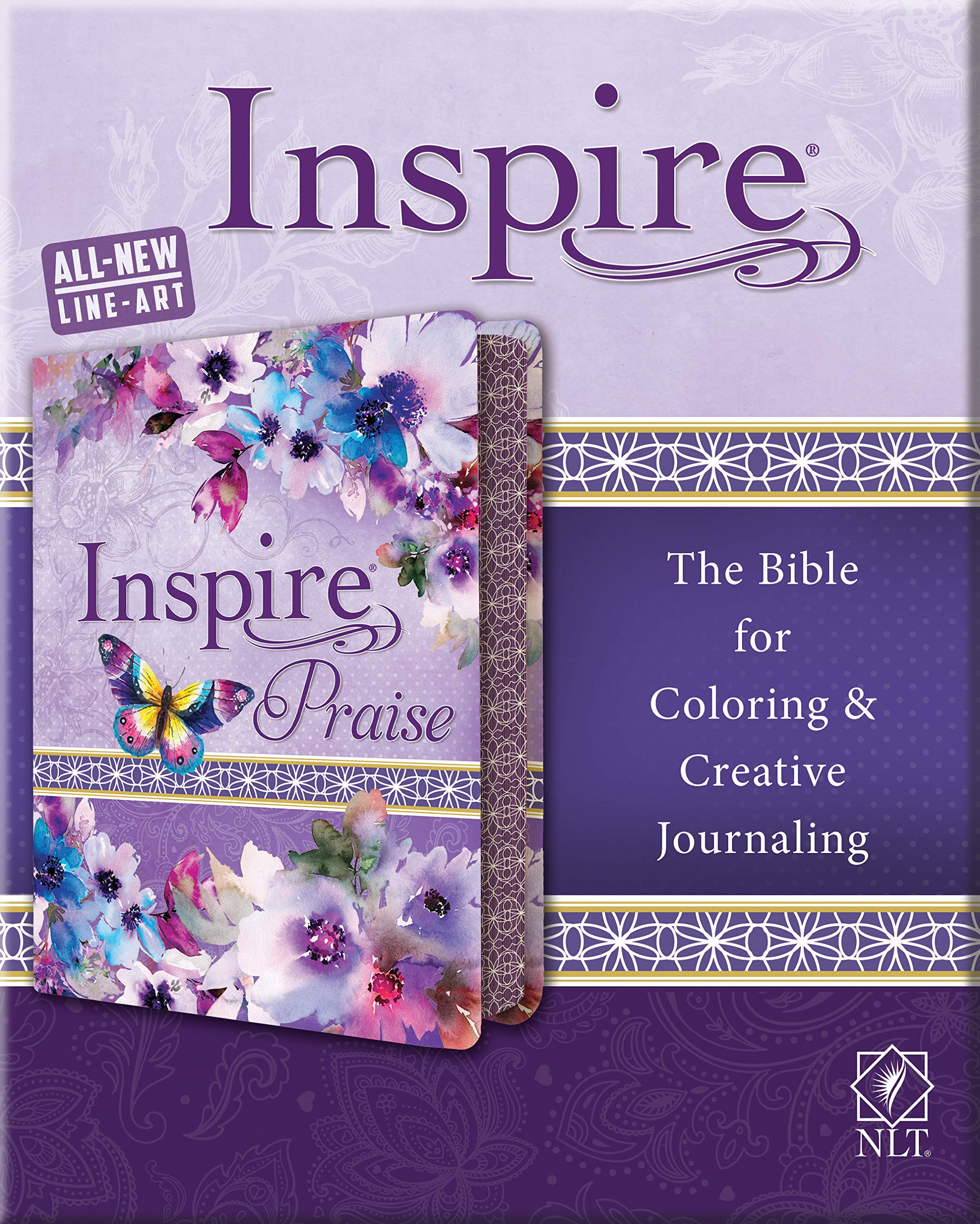 Tyndale NLT Inspire PRAISE Bible (LeatherLike, Purple Garden): Coloring BibleOver 500 Illustrations to Color and Creative Journ