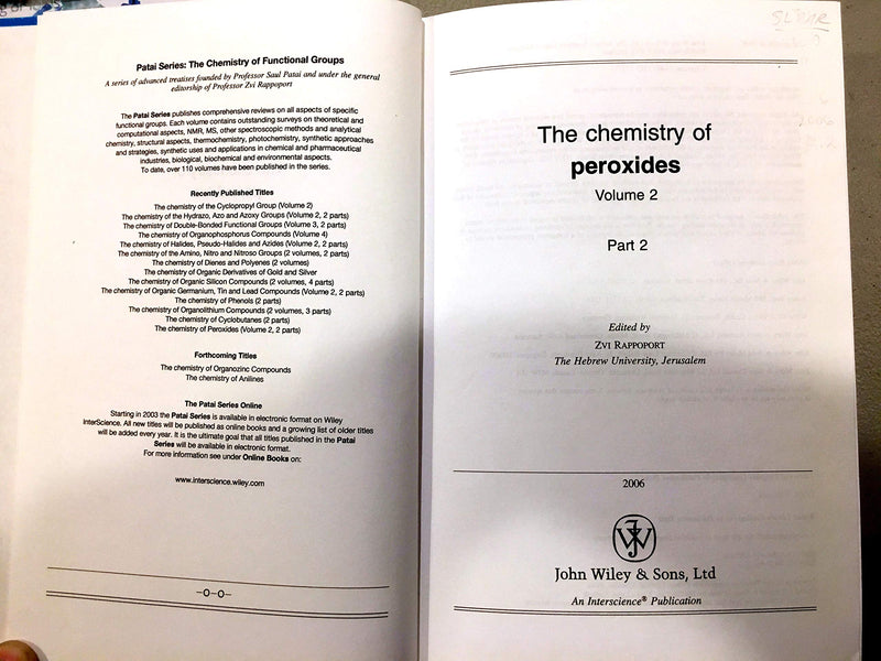 The Chemistry of Peroxides, Parts 1 and 2, 2 Volume Set (Patai's Chemistry of Functional Groups),New