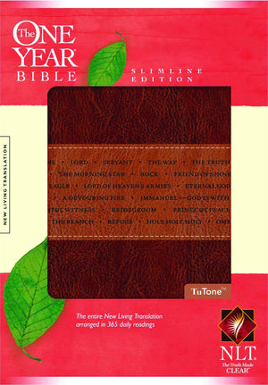 The One Year Bible NLT, Slimline Edition, TuTone (LeatherLike, Brown/Tan),Used