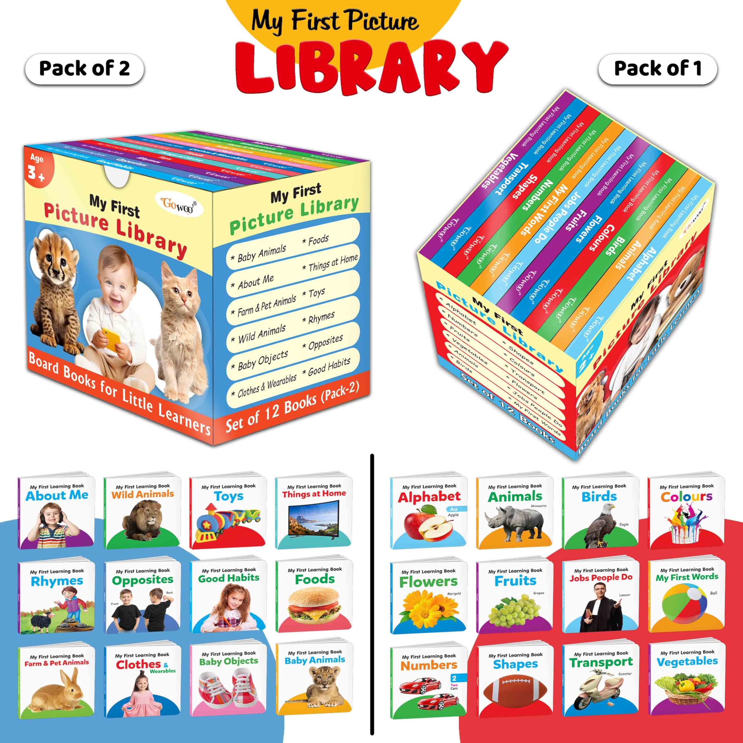 My First Mini Learning Library Set For Kids (Red And Blue Edition) : Collection Of Early Learning Board Books, My First Mini Library, Preschool Kids Book, 24 Learning Books For Kids