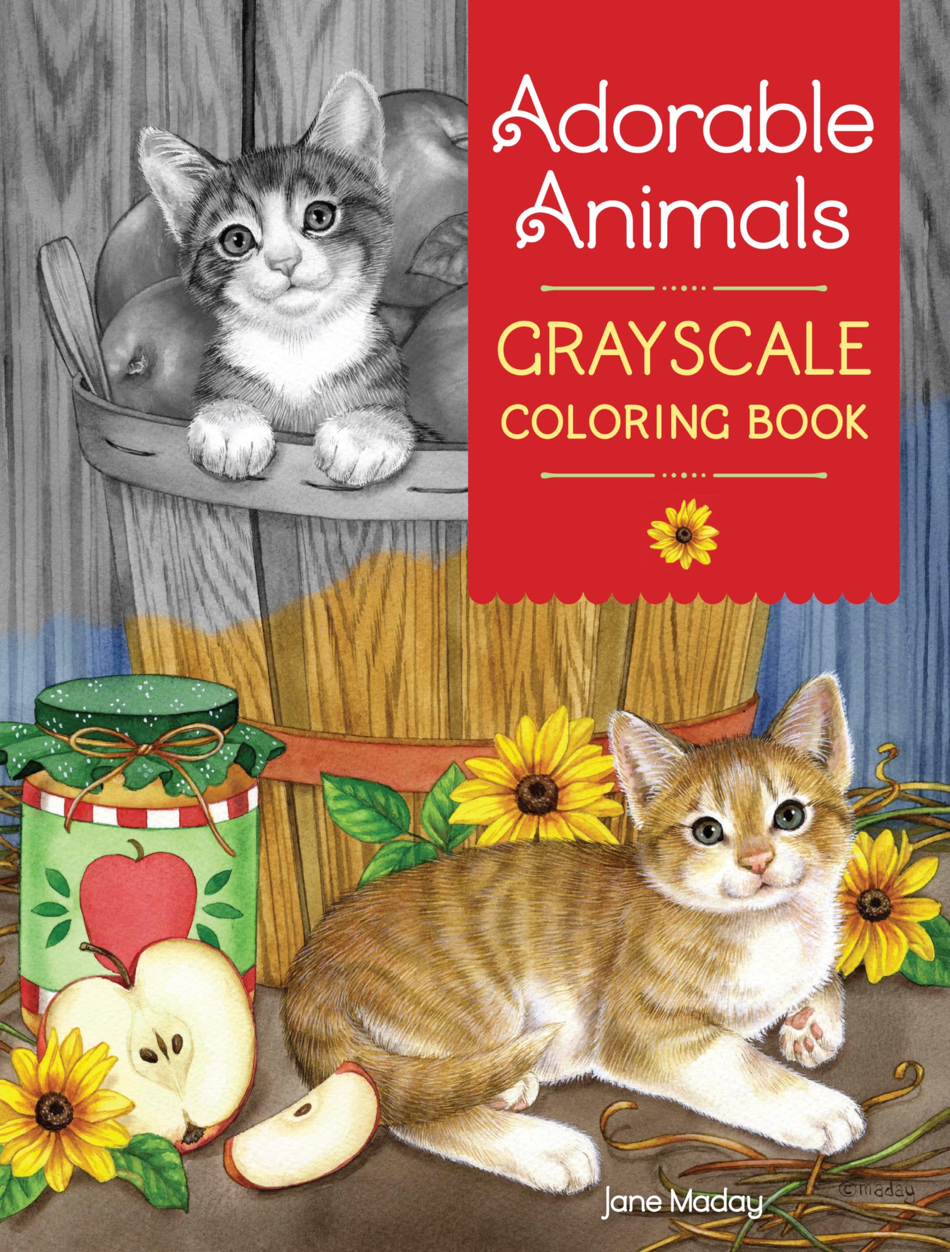 Adorable Animals Grayscale Coloring Book,Used