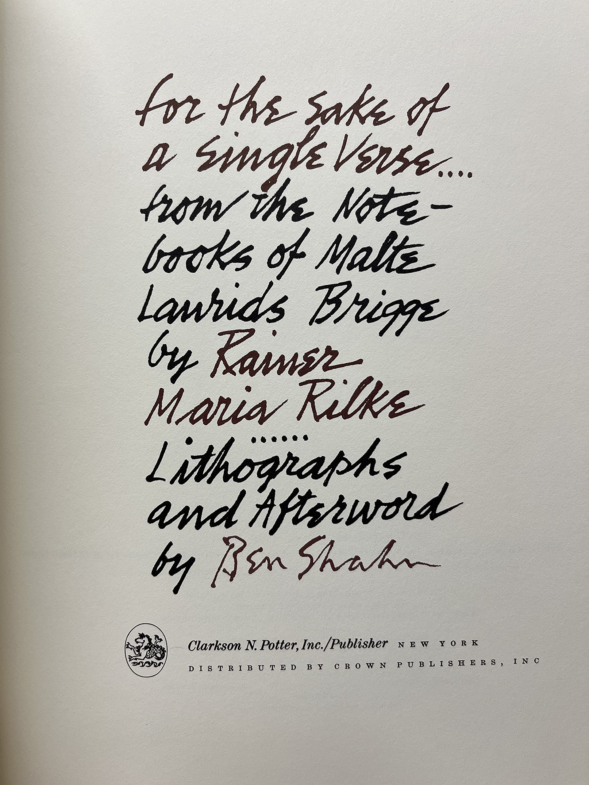 For the Sake of a Single Verse ...: From the Notebooks of Malte Laurids Brigge,Used