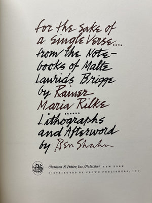 For the Sake of a Single Verse ...: From the Notebooks of Malte Laurids Brigge,Used