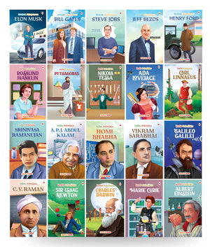 Story Books For Kids (Set Of 20 Books) - Scientists And Entrepreneurs - Biographies For Children - C.V Raman, Abdul Kalam, Isaac Newton, Marie Curie, Pythagoras, Elon Musk, Jeff Bezos - Age 6+
