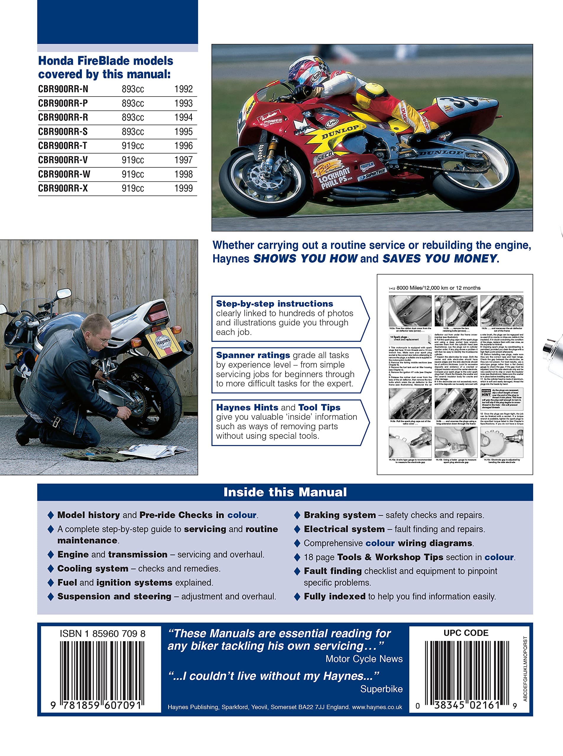 Honda CBR900RR FireBlade (92  99) Haynes Repair Manual (Paperback),Used