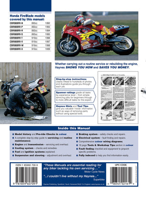 Honda CBR900RR FireBlade (92  99) Haynes Repair Manual (Paperback),Used