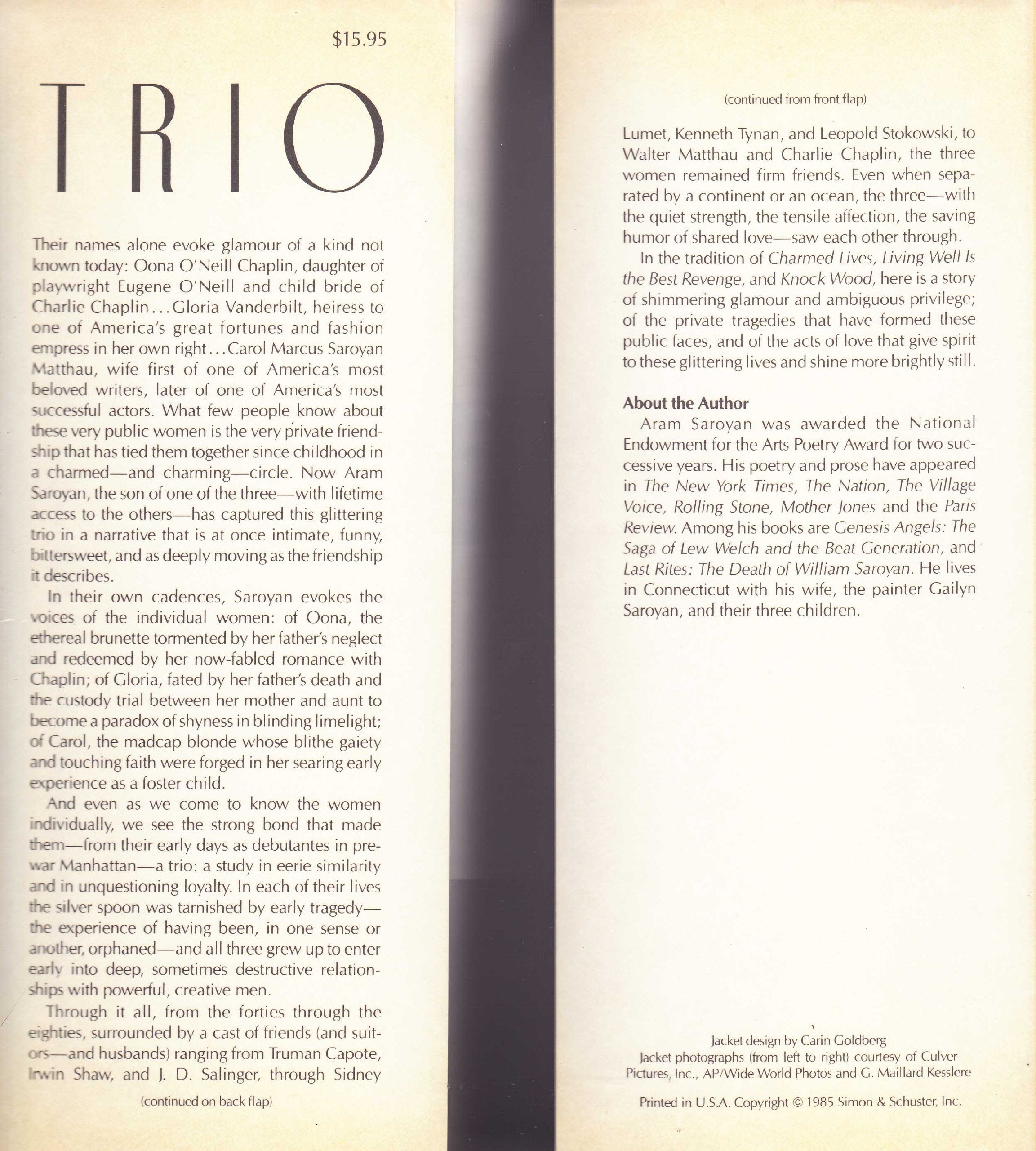 Trio: Oona Chaplin, Carol Matthau, Gloria Vanderbilt : Portrait of an Intimate Friendship,Used