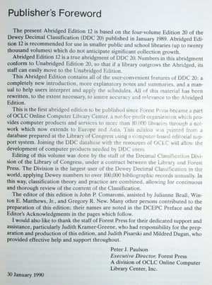 Abridged Dewey Decimal Classification and Relative Index, 12th Edition,Used