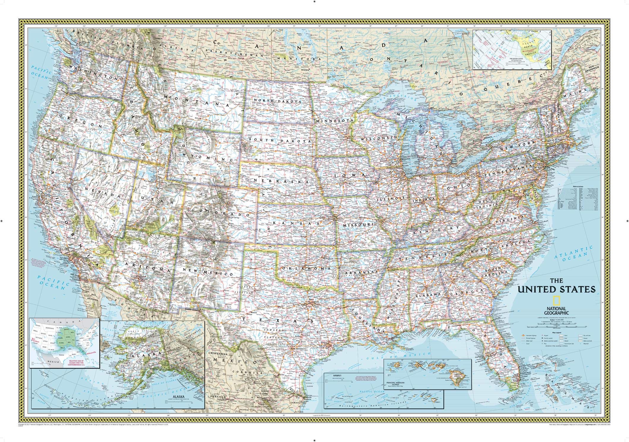 National Geographic: United States Classic Wall Map  Laminated (43.5 x 30.5 inches) (National Geographic Reference Map),Used