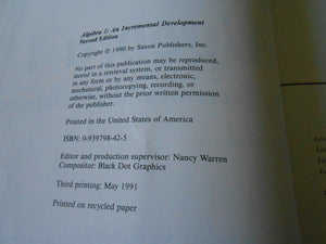 Algebra 1 : An Incremental Development,Used