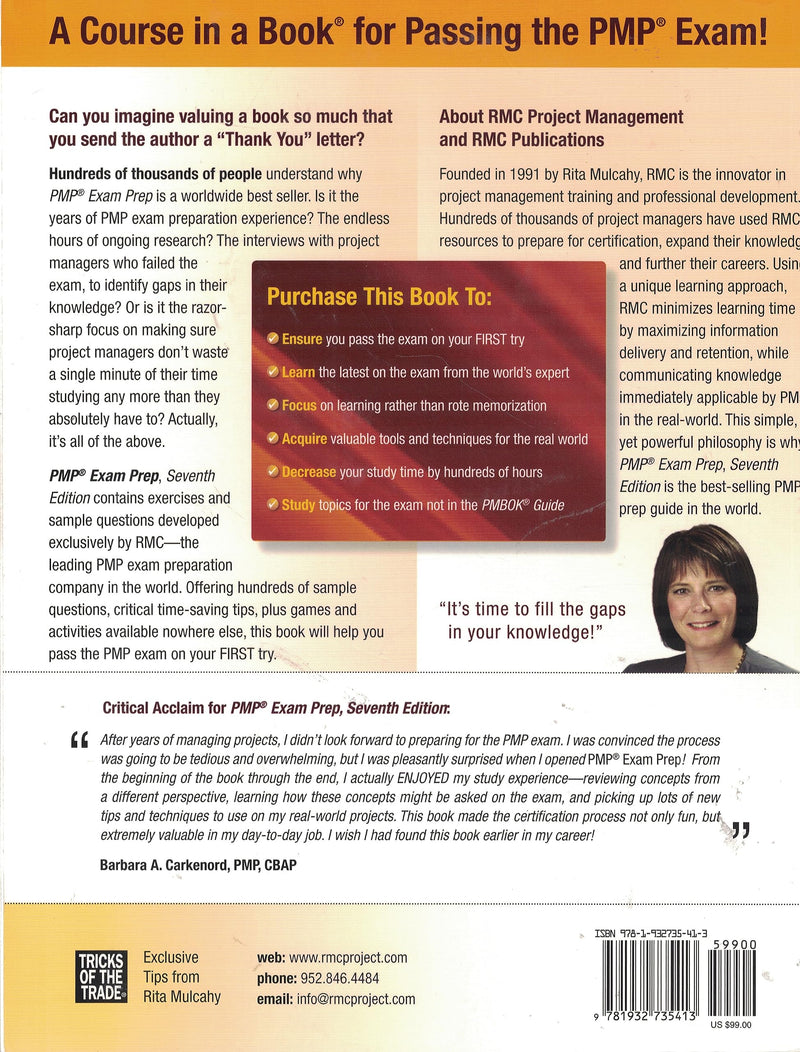 Rita Mulcahy's PMP Exam Prep: Comprehensive Course in a Book for Passing the PMP Exam by RMC Publications