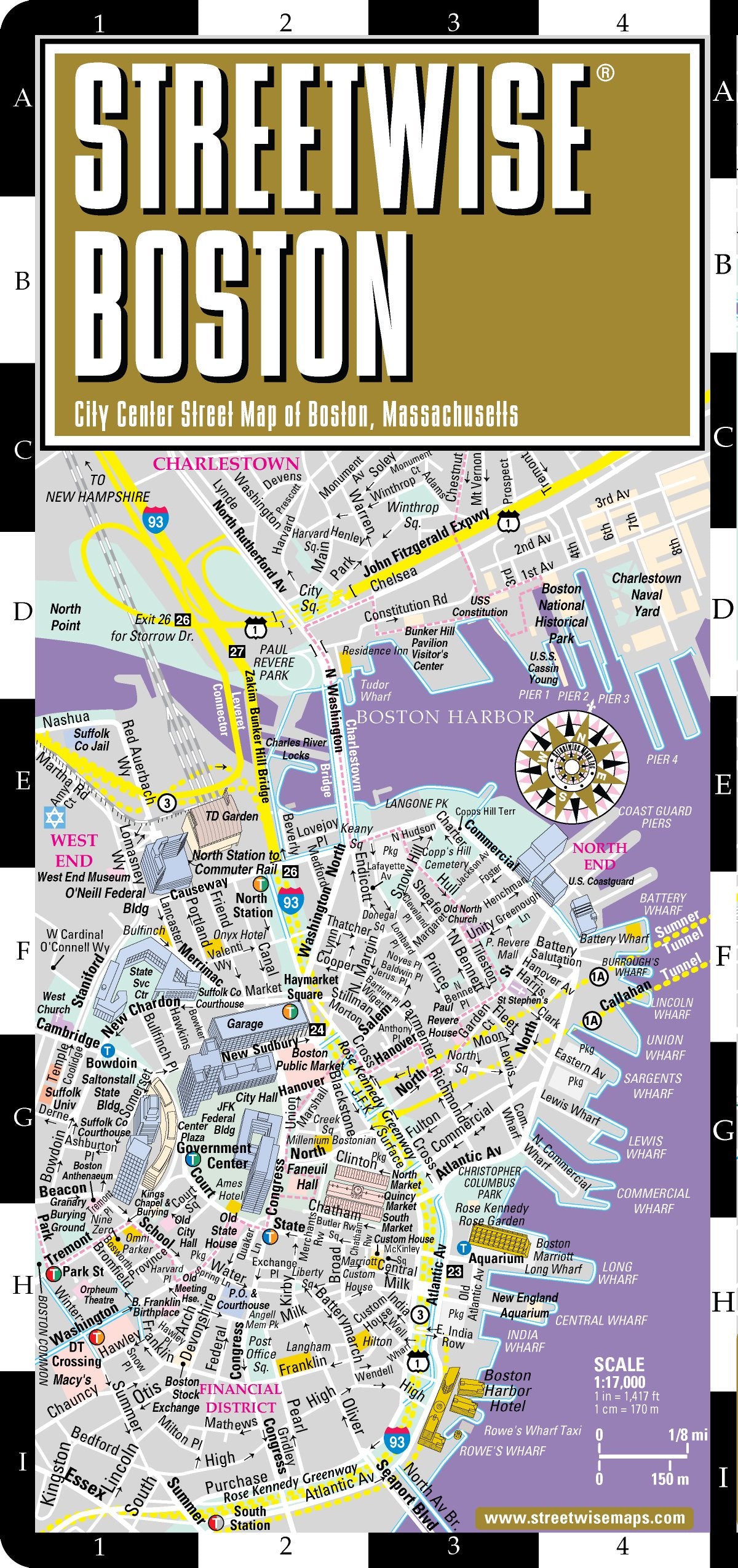 Streetwise Boston Map  Laminated City Center Street Map of Boston, Massachusetts  Folding pocket size travel map with MBTA sub,Used