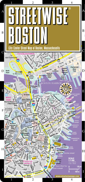 Streetwise Boston Map  Laminated City Center Street Map of Boston, Massachusetts  Folding pocket size travel map with MBTA sub,Used
