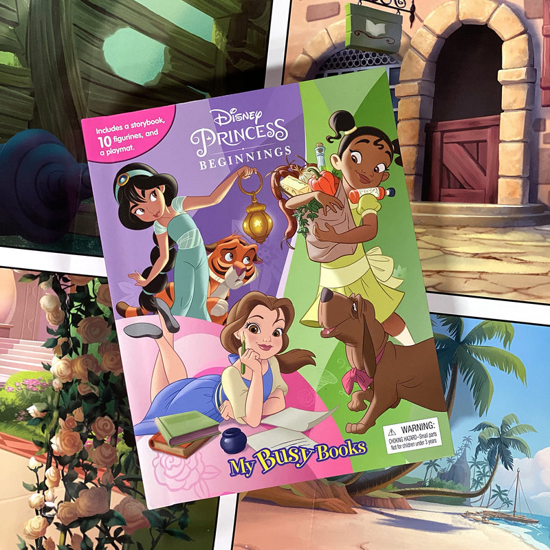 Disney Princess Beginnings My Busy Books  Storybook, 10 figurines, playmat,Used