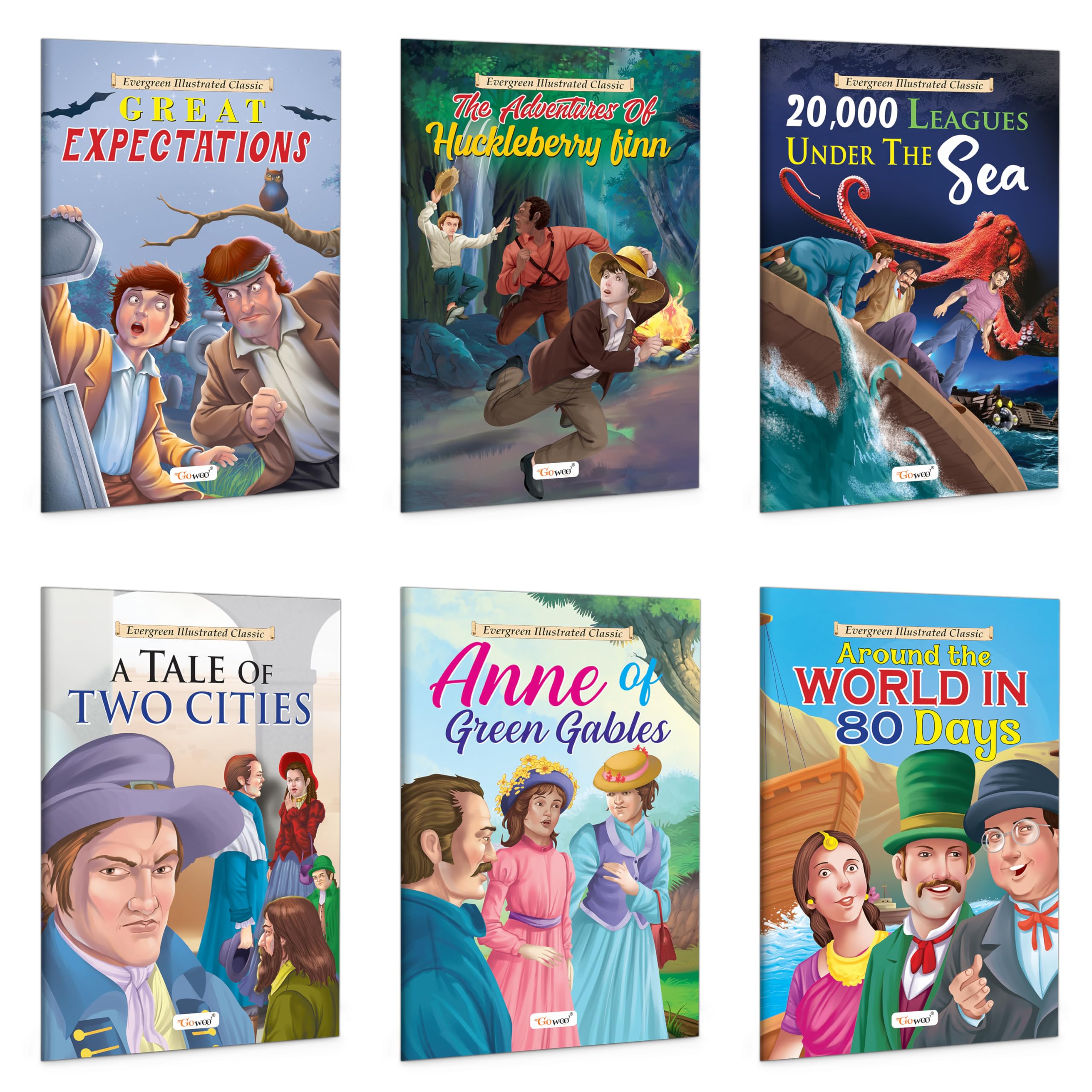 Timeless ChildrenS Adventure Story Books : 20,000 Leagues Under The Sea, The Adventures Of Huckleberry Finn And More - Classic Books For Children, Educational Books For Kids | Pack Of 6 Books