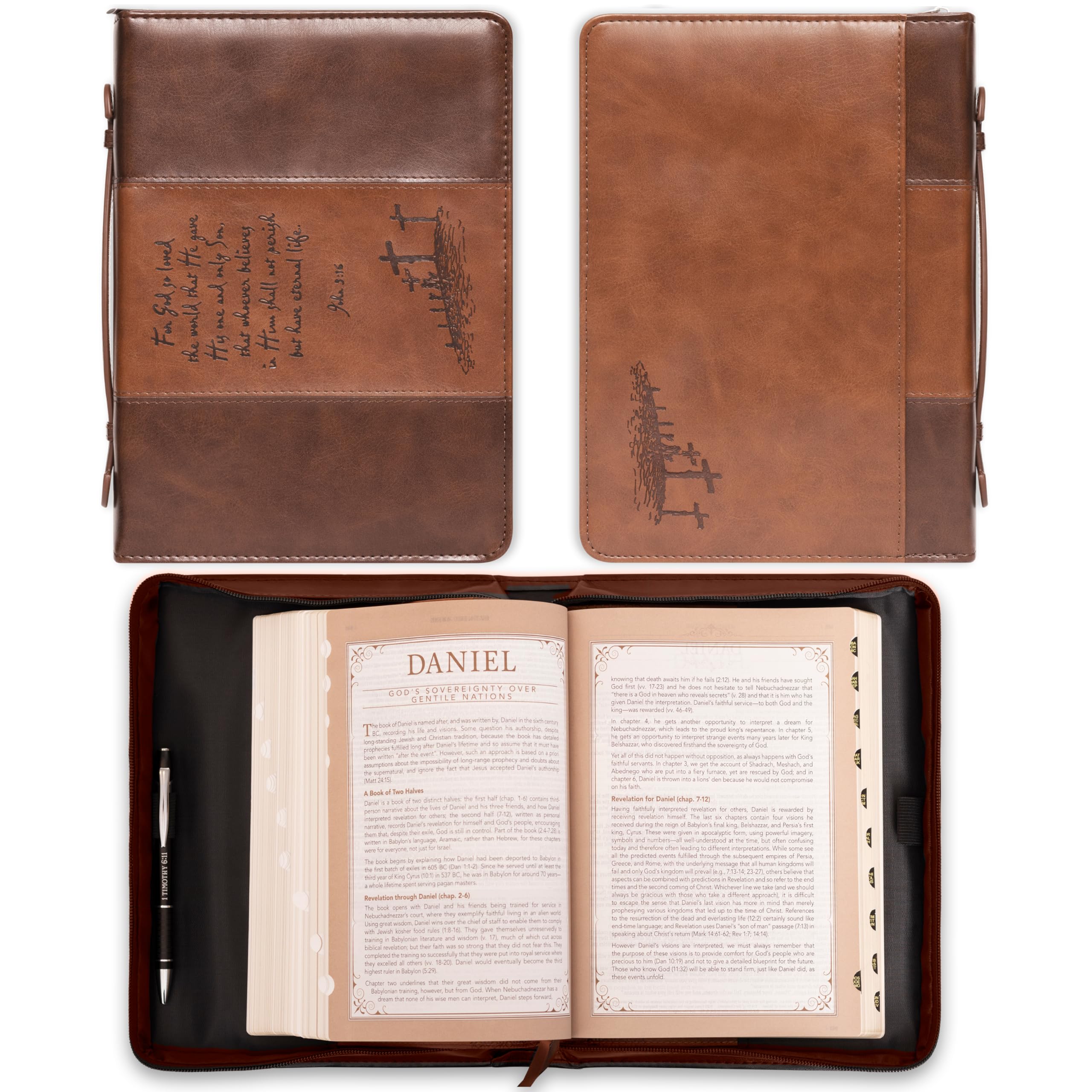 Christian Art Gifts Men or Women's Classic Bible Cover Gospel John 3:16, Brown Faux Leather, Medium,Used