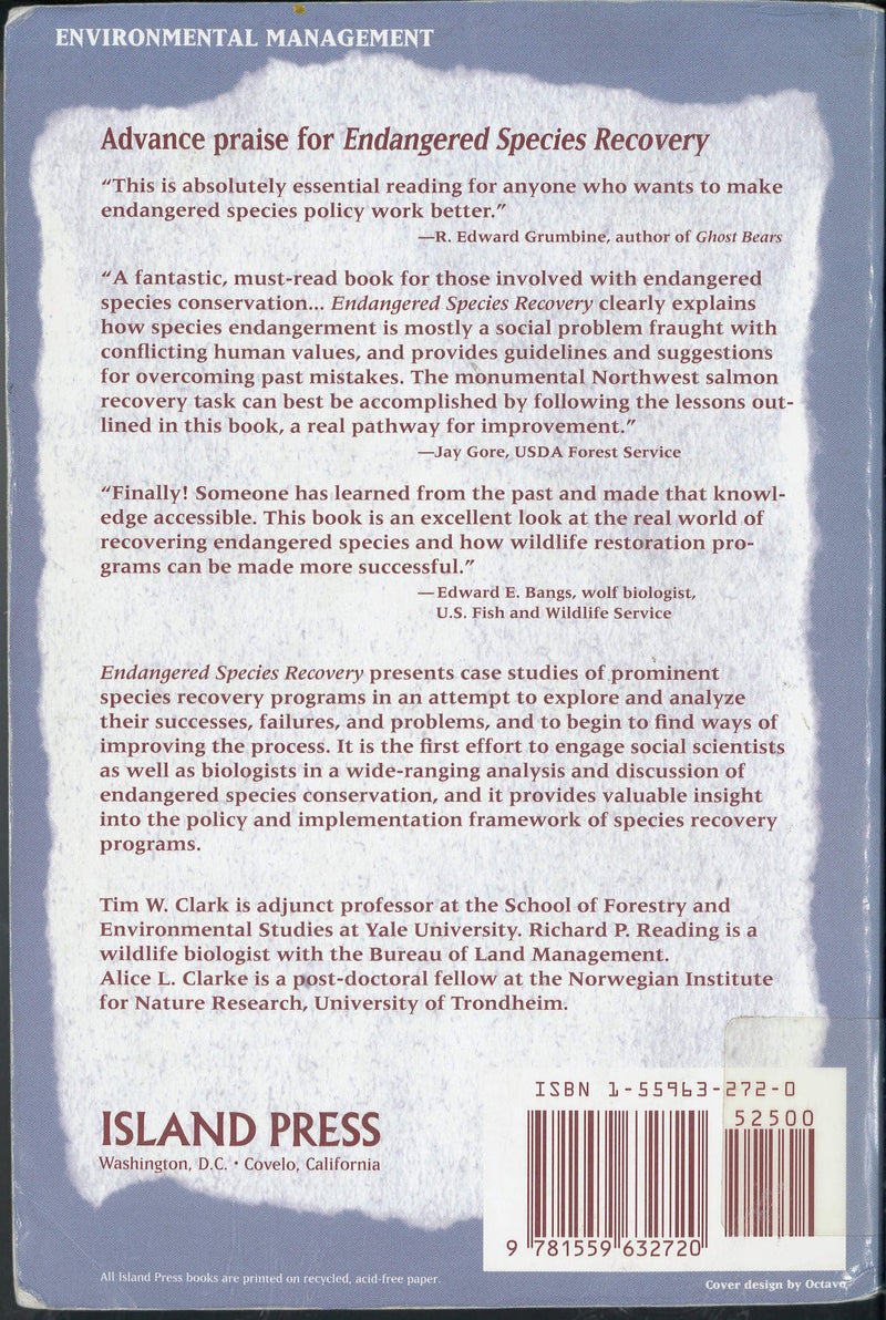 Endangered Species Recovery: Finding the Lessons, Improving the Process,New