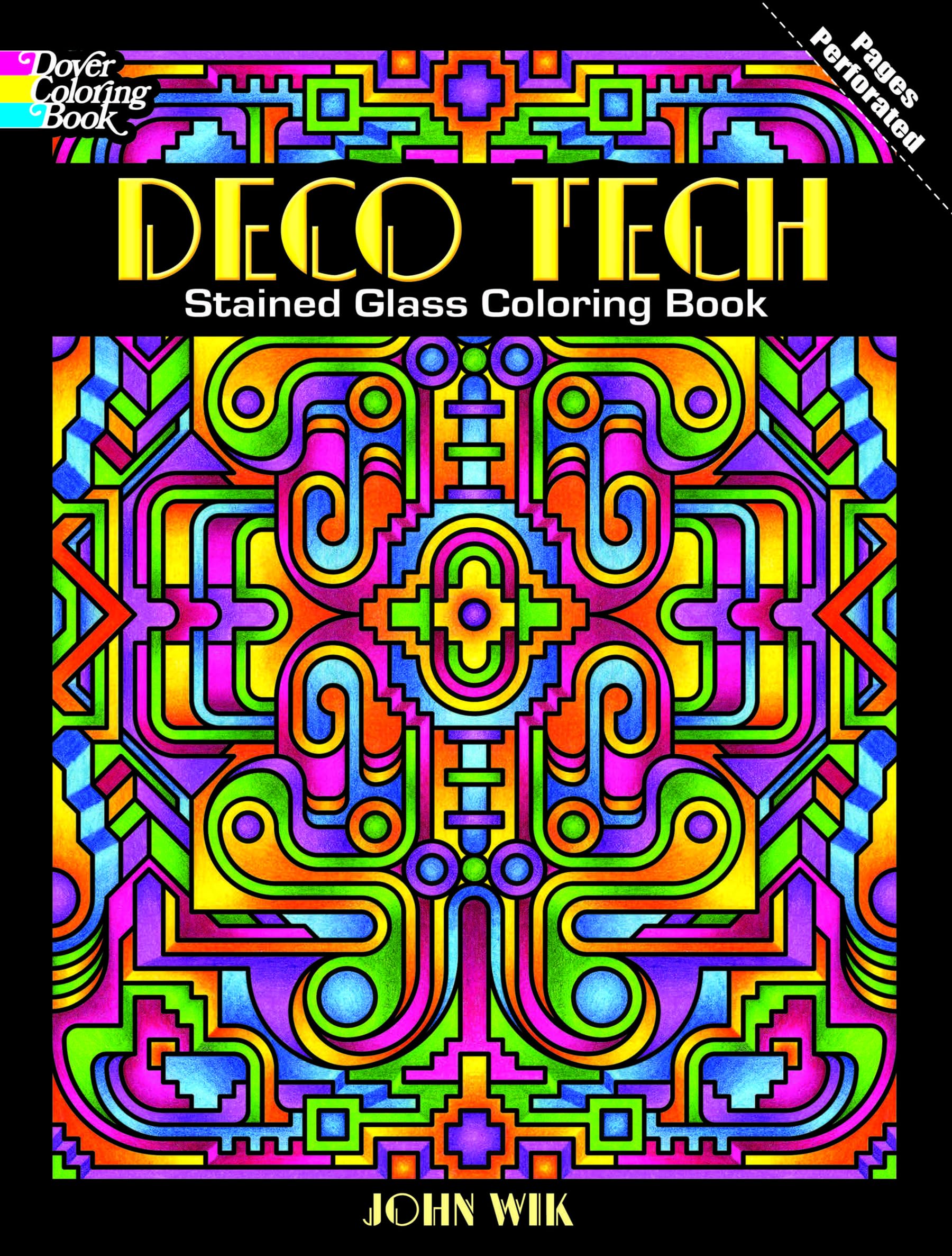 Deco Tech Stained Glass Coloring Book (Dover Design Coloring Books),Used